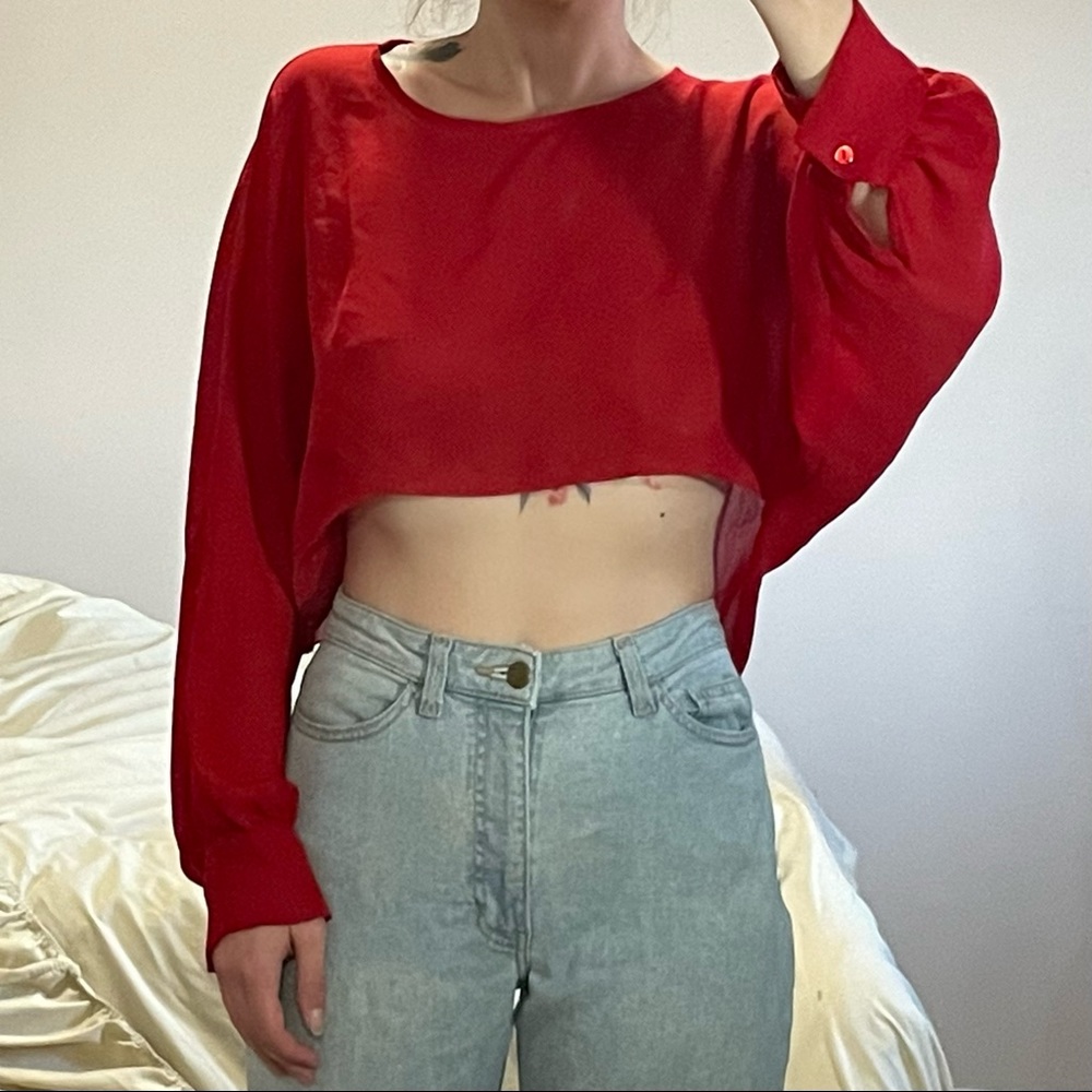Vicolo Cropped Chiffon Batwing Blouse
